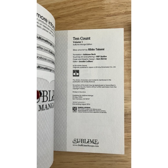 Ten Count Vol 1-2 Rihito Takarai 2016 SuBLime Manga Paperback Lot - Picture 4 of 6